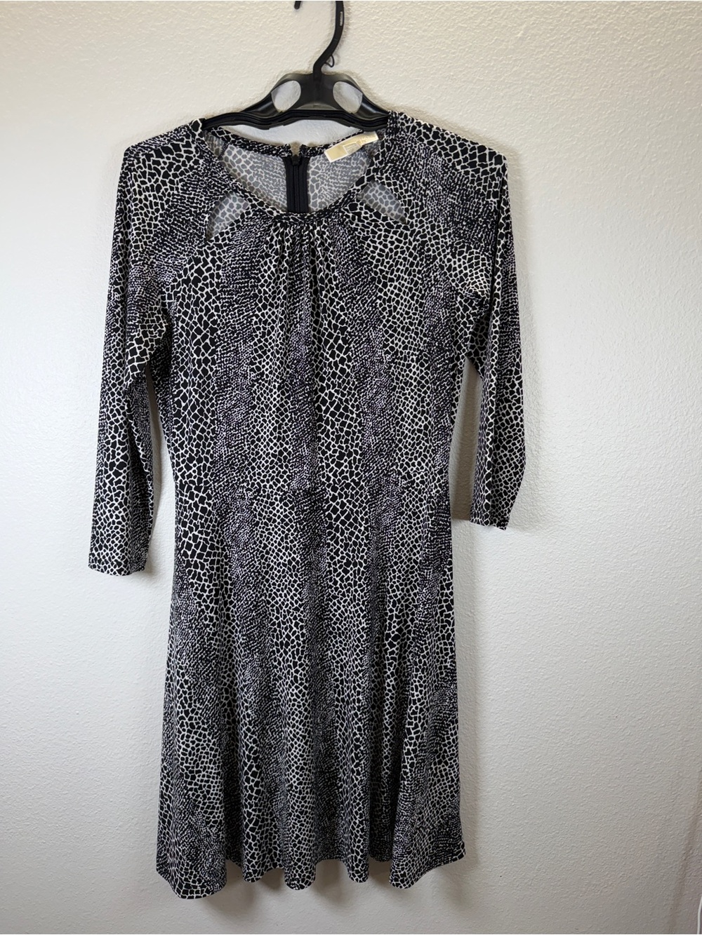 Michael Kors Black and White Printed Midi Dress